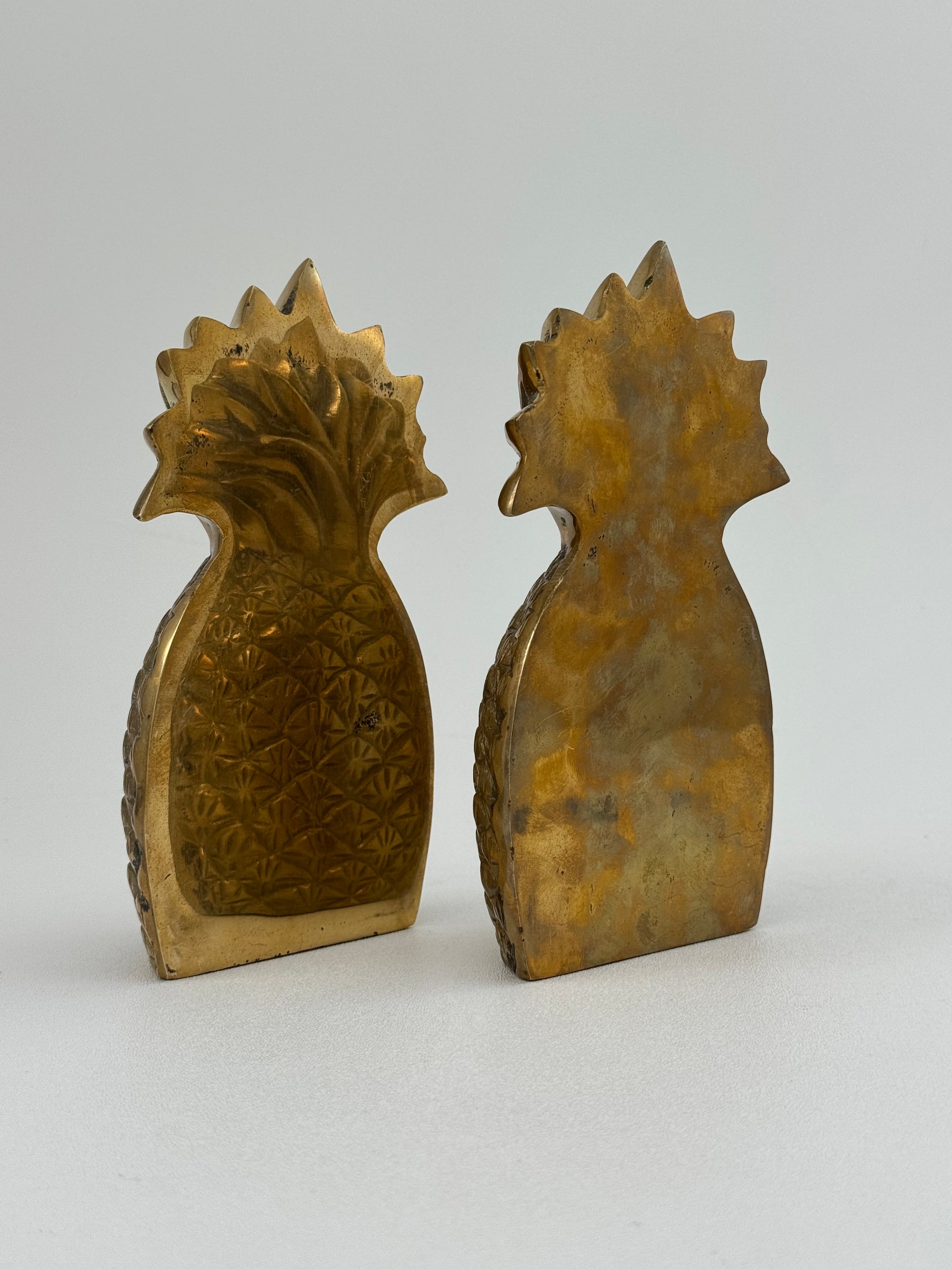 Rosenthal Netter Brass Pineapple Bookends – 8” Tall Vintage Mid Century Hollywood Regency Decor