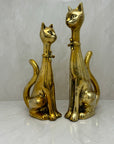 Large Vintage Brass Cats With Bow Tie-A Pair