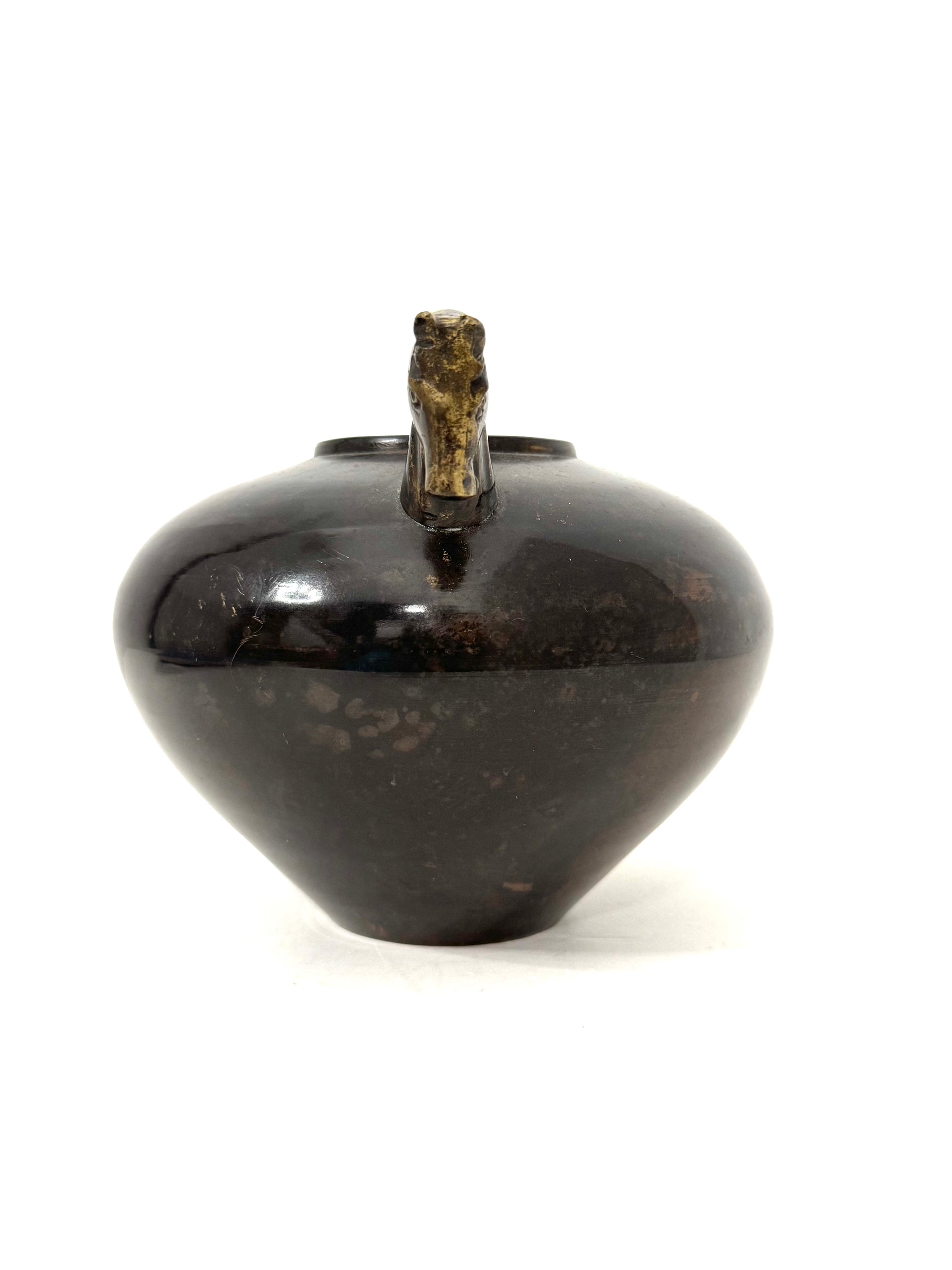 Vintage Bronze Horse Head Vessel | Dual Horse Sculpture Vase