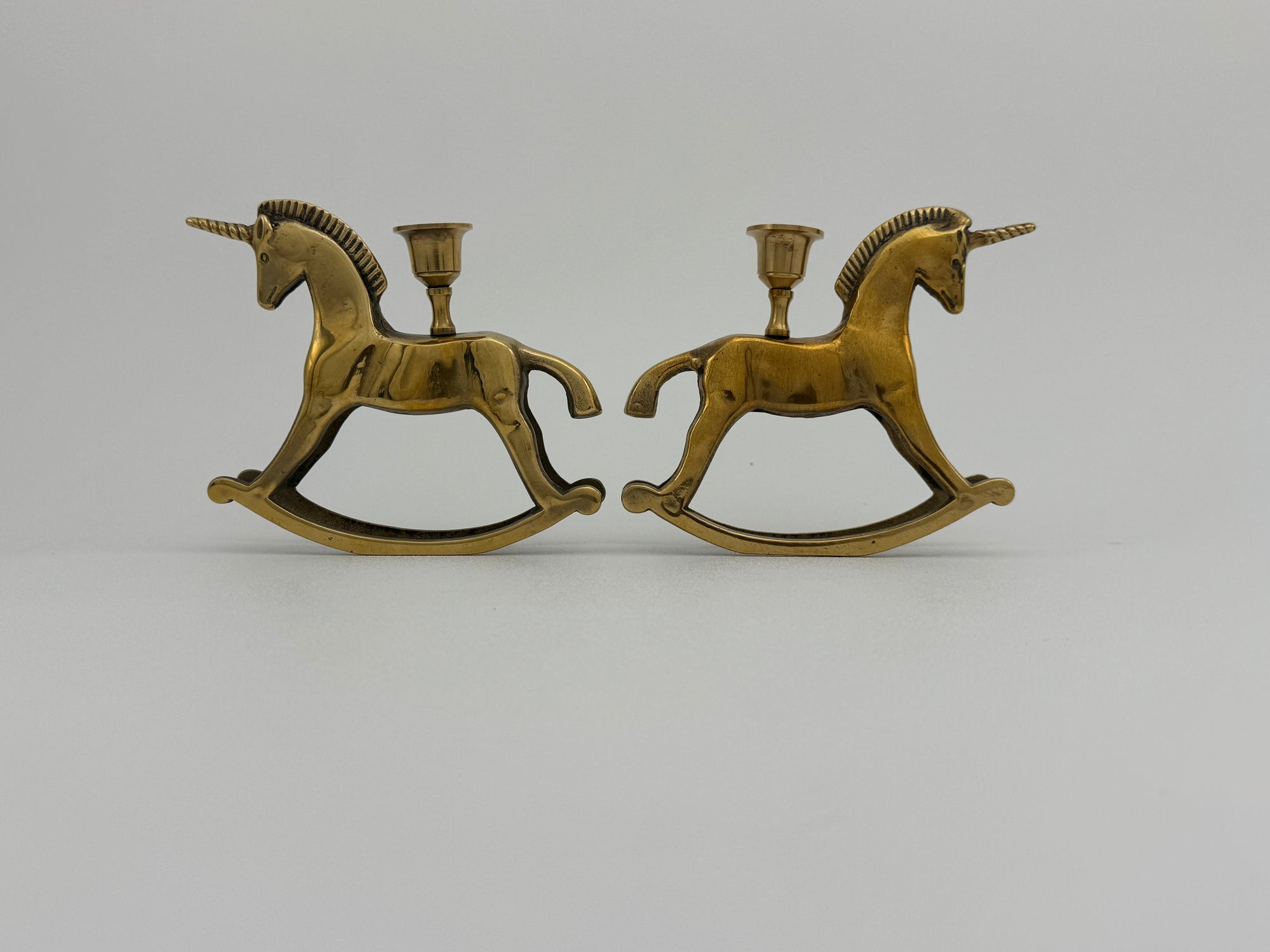 Vintage Brass Unicorn Candleholders-A Pair