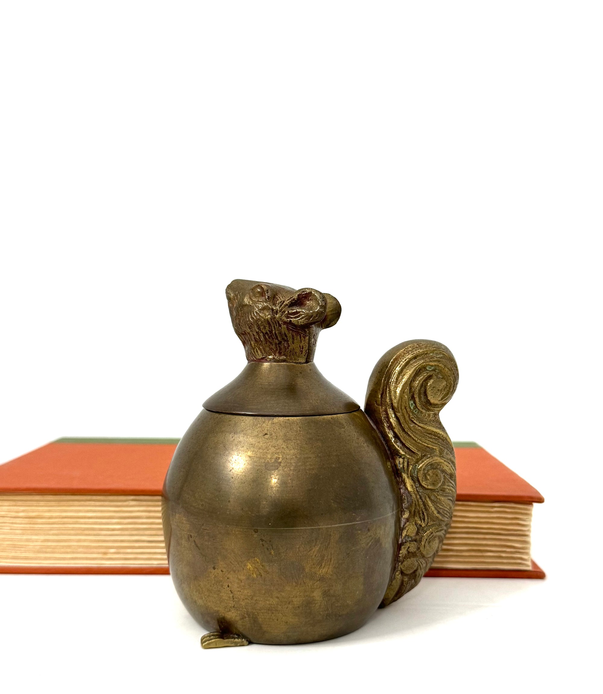Vintage Brass Squirrel Trinket Container