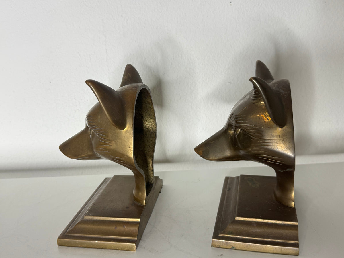 Vintage Brass Fox Head Bookends