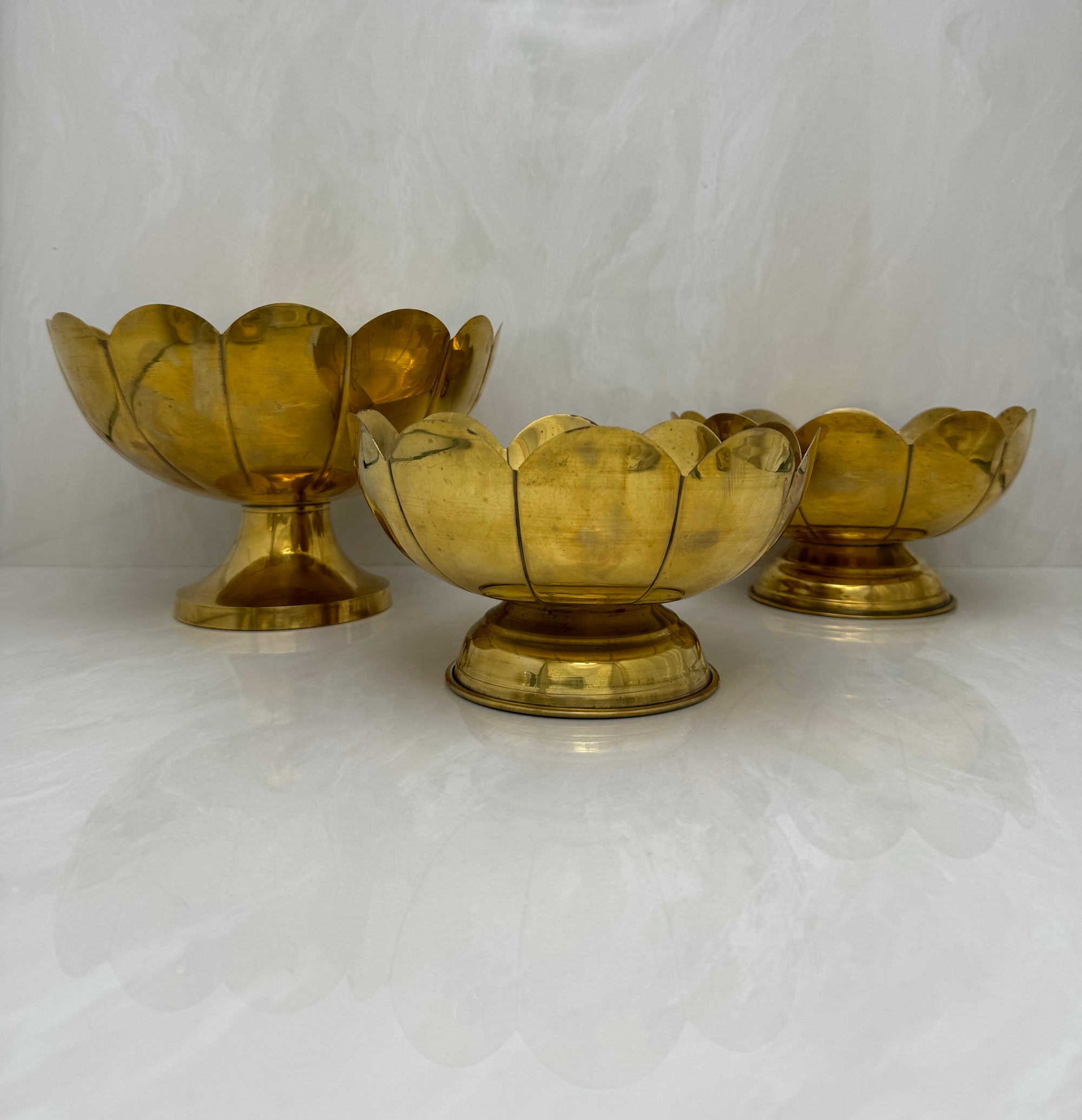 Vintage Brass Floral Bowls- A Three Piece Lightweight Set