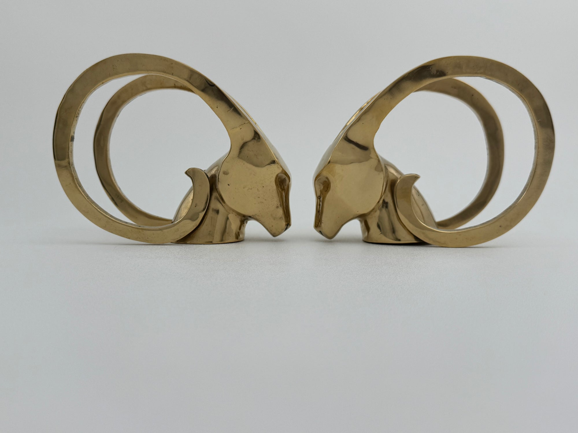 Vintage Brass Rams with Curled Horns-A Pair