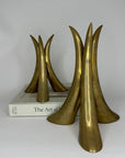 Pair of Brass Horn Tusk Stand Table Sculpture MCM Centerpiece 11" tall