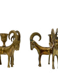 Exceptional Pair of Vintage Four-Headed Ram Brass Candleholders – MCM Sculptural Decor | Hollywood Regency Masterpieces