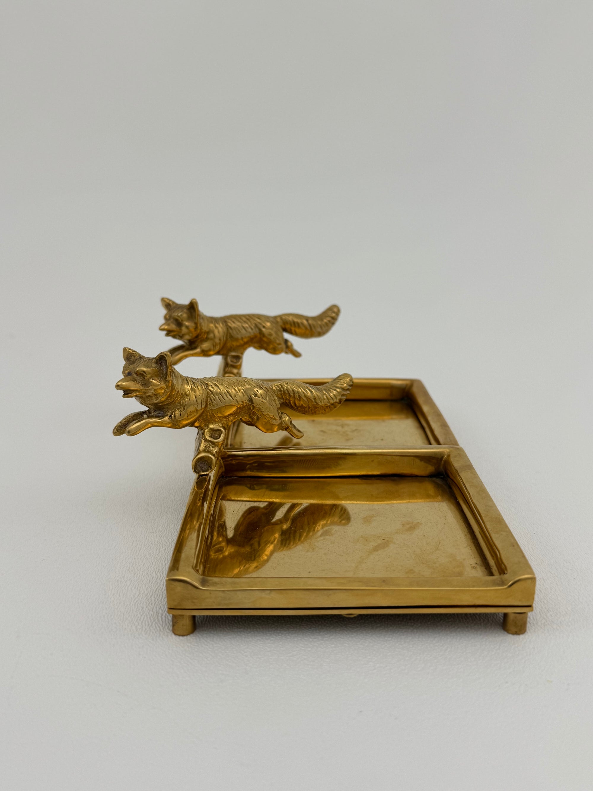 Vintage Brass Fox Trinket Dish-A Pair