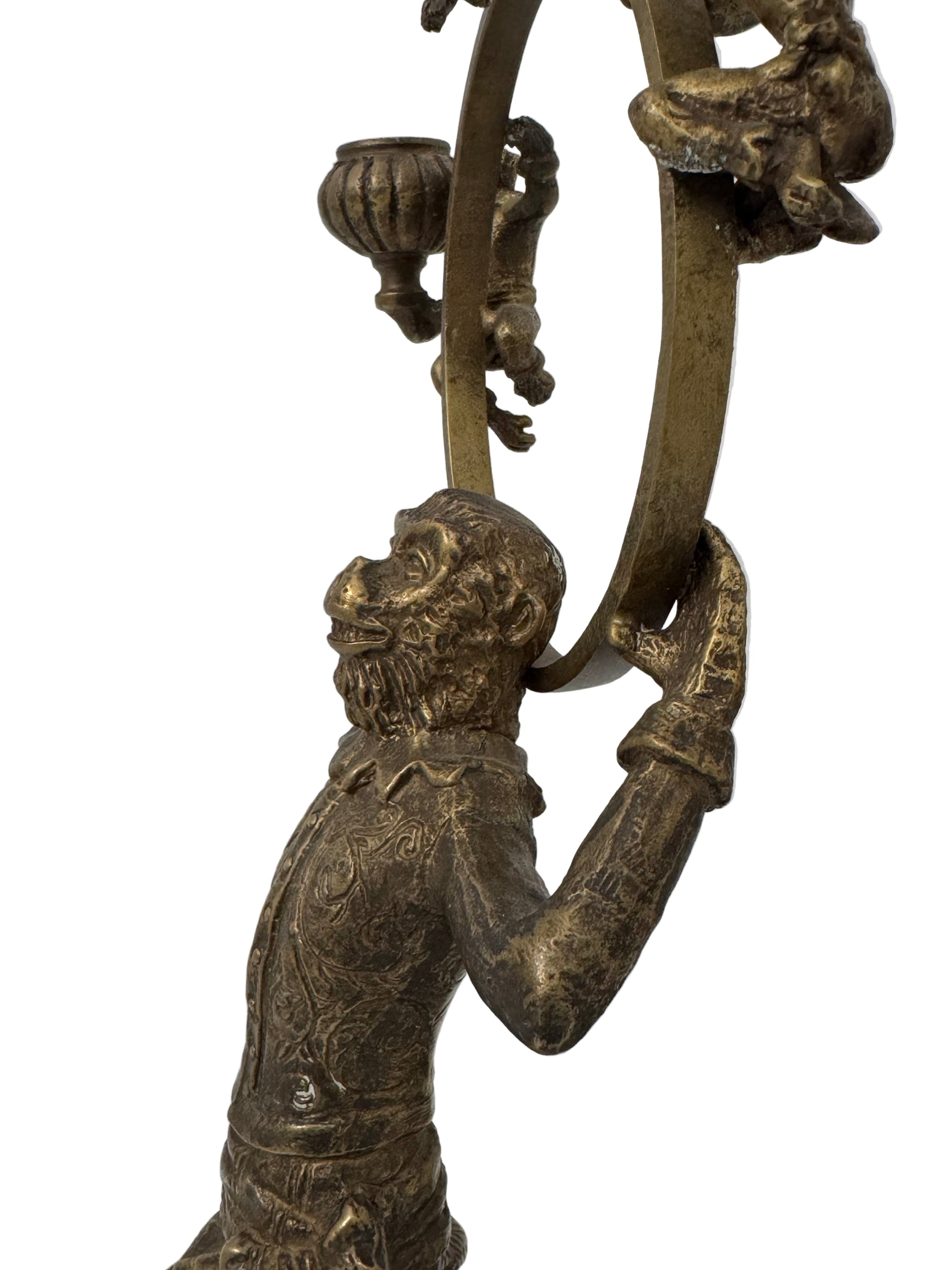 Vintage Brass Monkey Candleholders on Black Marble Bases | Mid-Century Exotic Pair