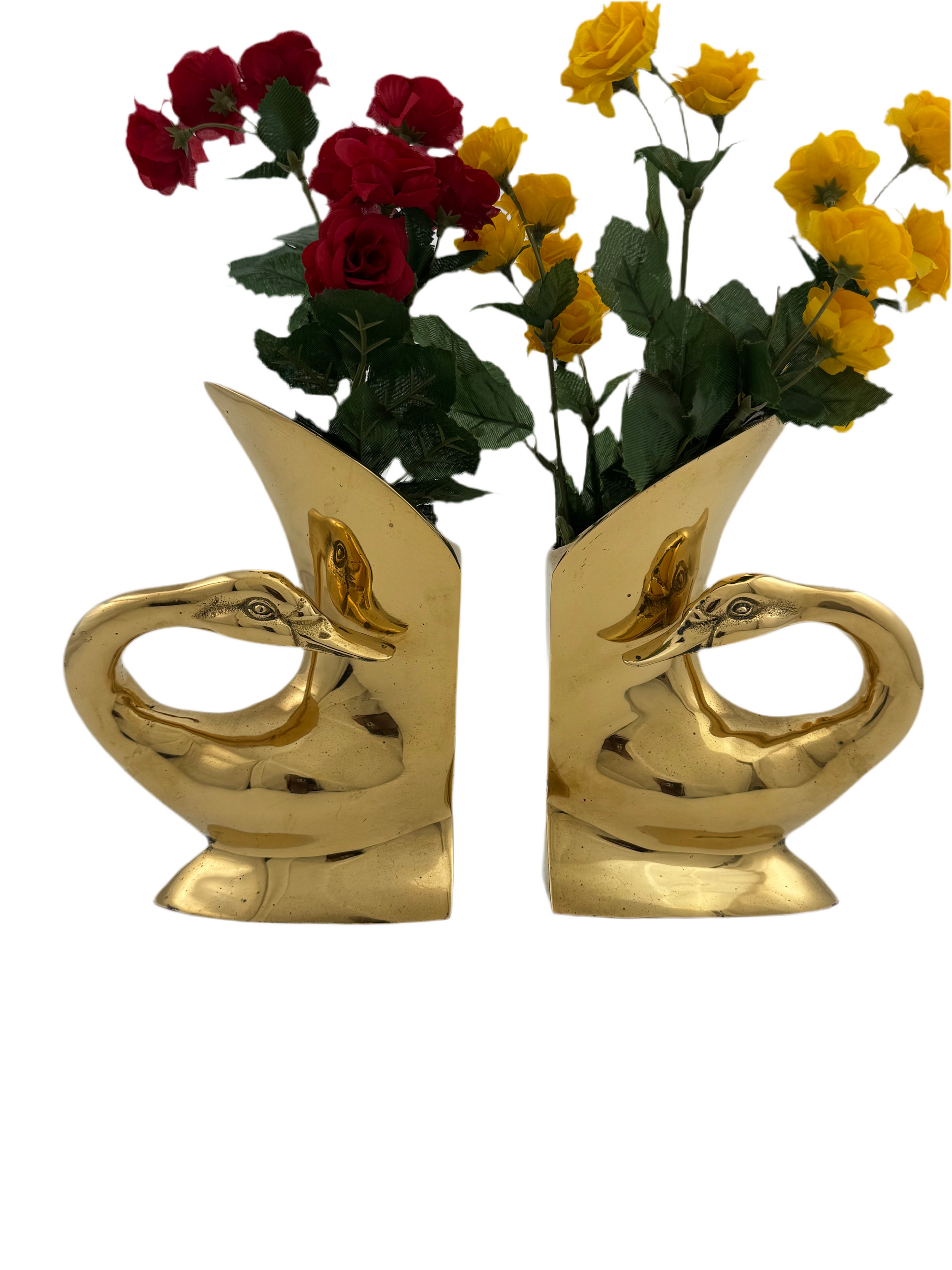 Vintage Brass Swan Bookends- A Pair