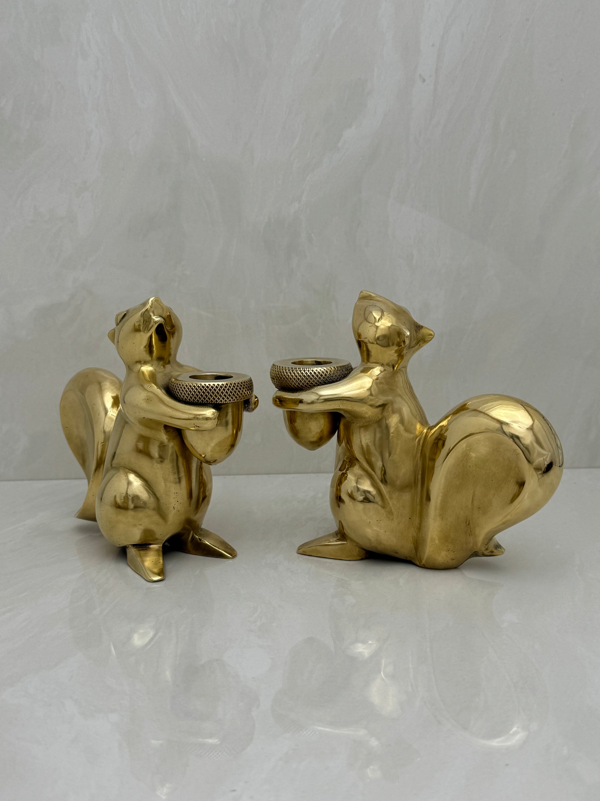 Vintage Bronze Squirrel Candleholders-A Pair