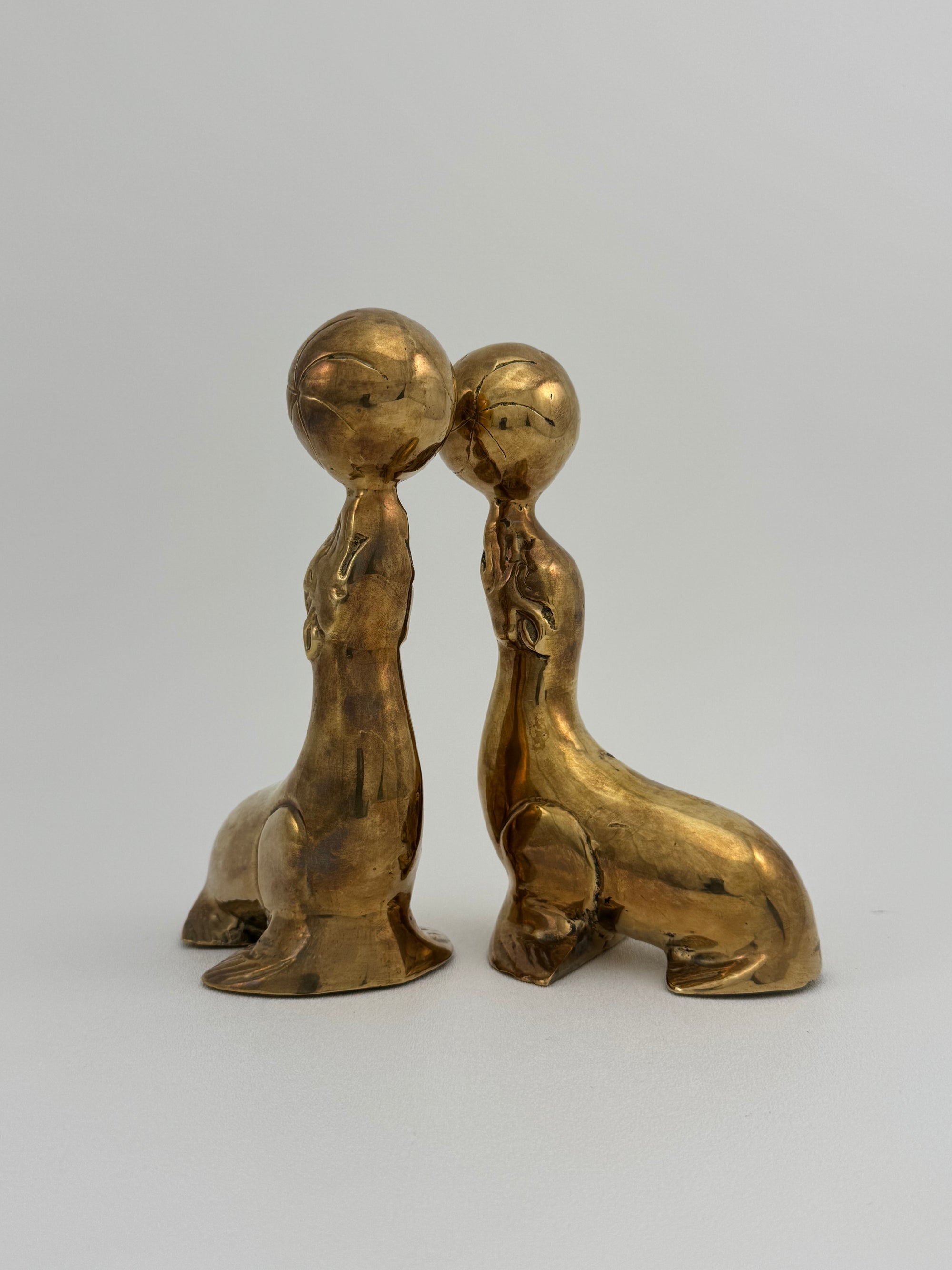 Vintage Brass Seal Bookends with Ball-A Pair