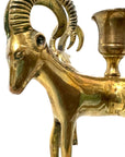 Exceptional Pair of Vintage Four-Headed Ram Brass Candleholders – MCM Sculptural Decor | Hollywood Regency Masterpieces