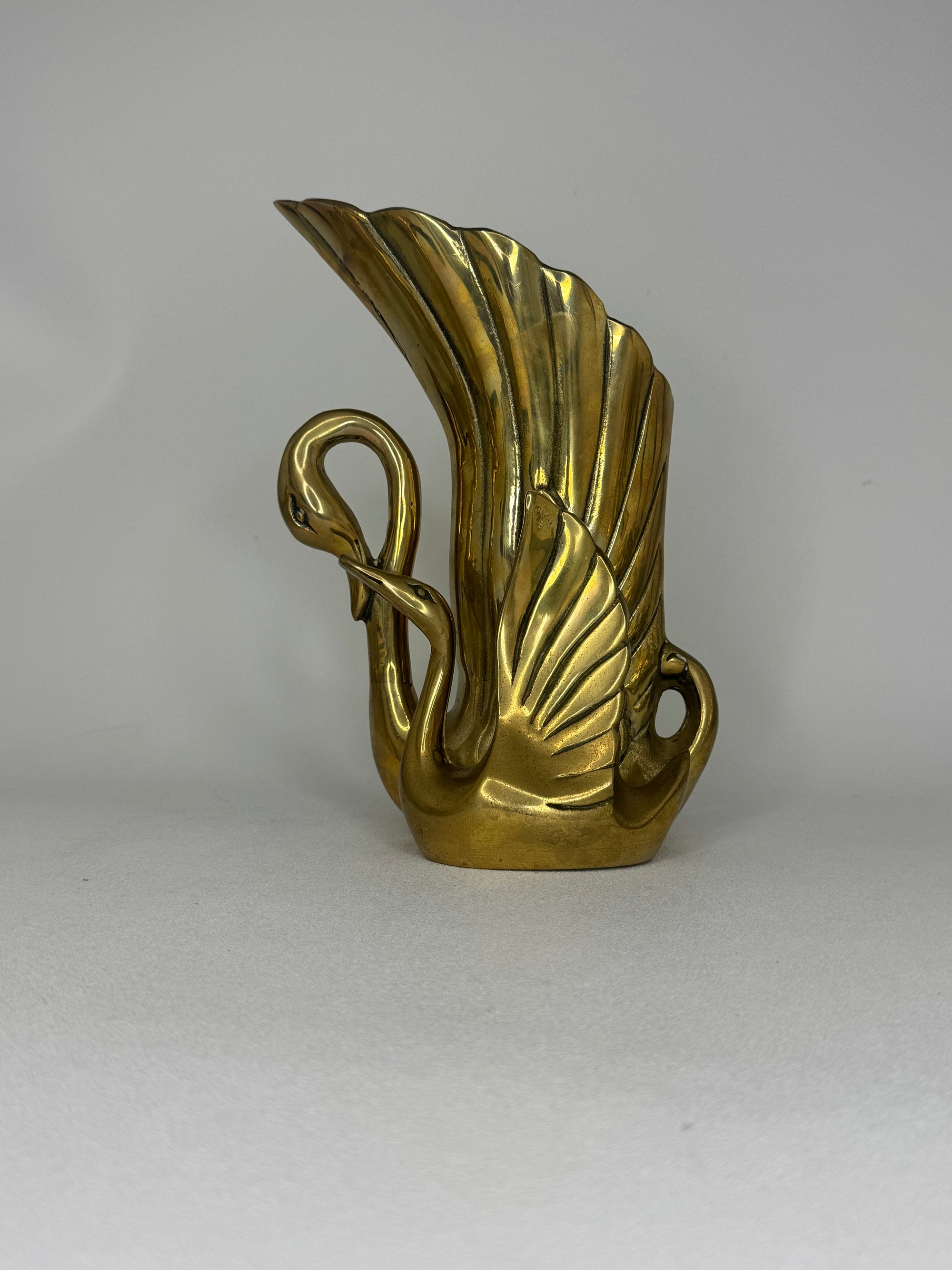 Vintage Brass Swan Vase – Hollywood Regency Sculptural Vessel | 9.75” Tall