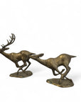 Vintage Mid-Century Brass Running Deer Sculptures – Pair