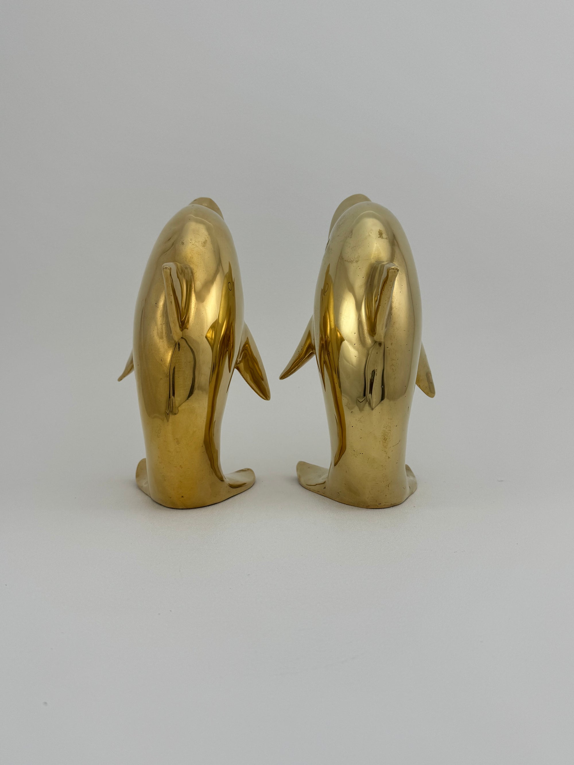 Vintage Solid Brass Dolphins – 10” Coastal Wishing Vessels/Coin Banks-A Pair