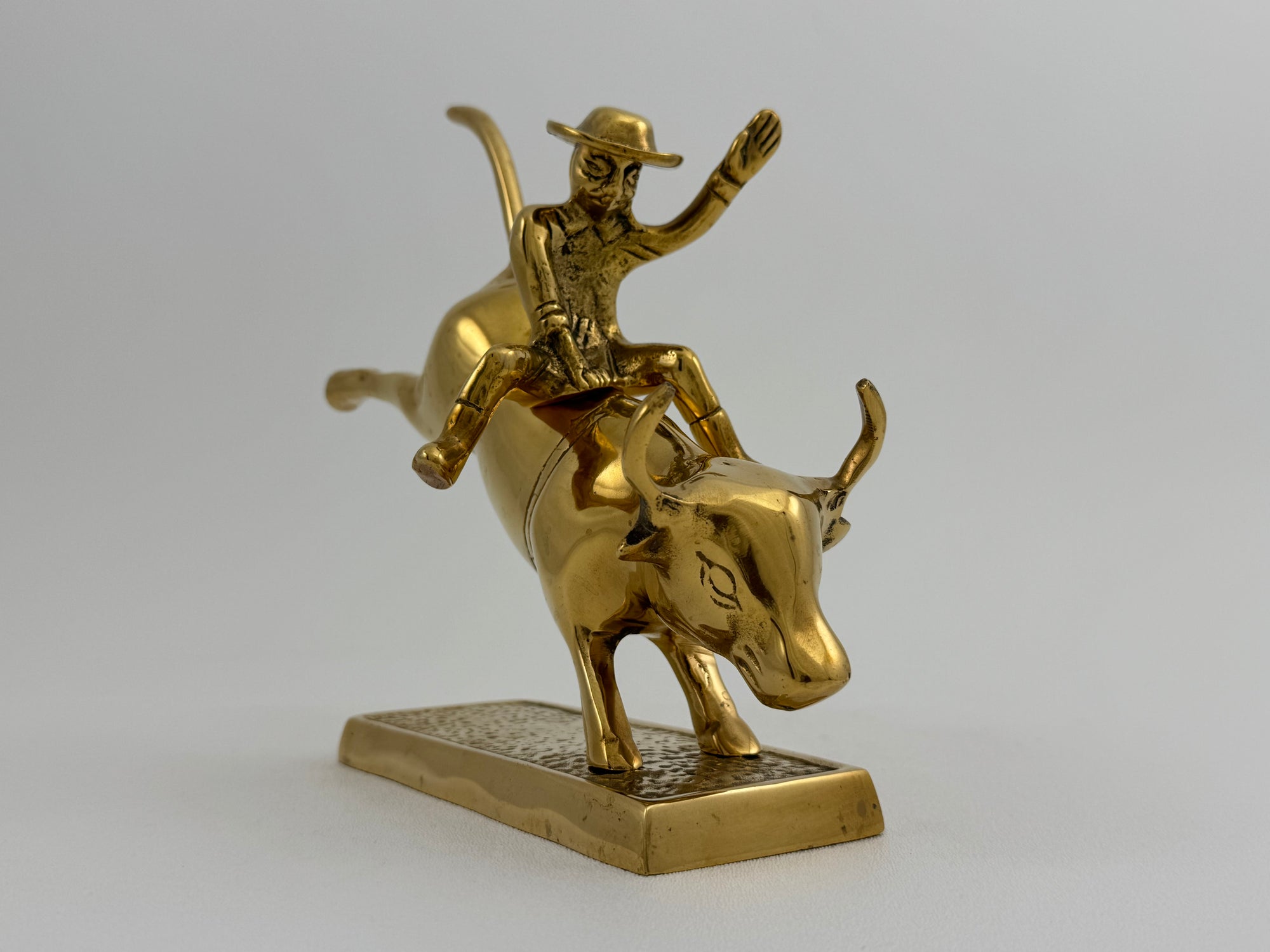 Rare Brass Bull Rider Figurine – Rodeo Cowboy Statue, Western Americana