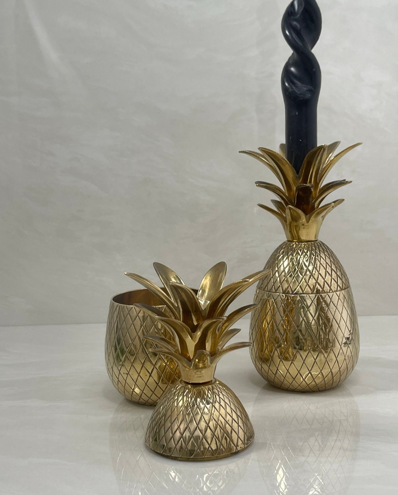 Vintage Brass Pineapple Trinket Containers- A Pair