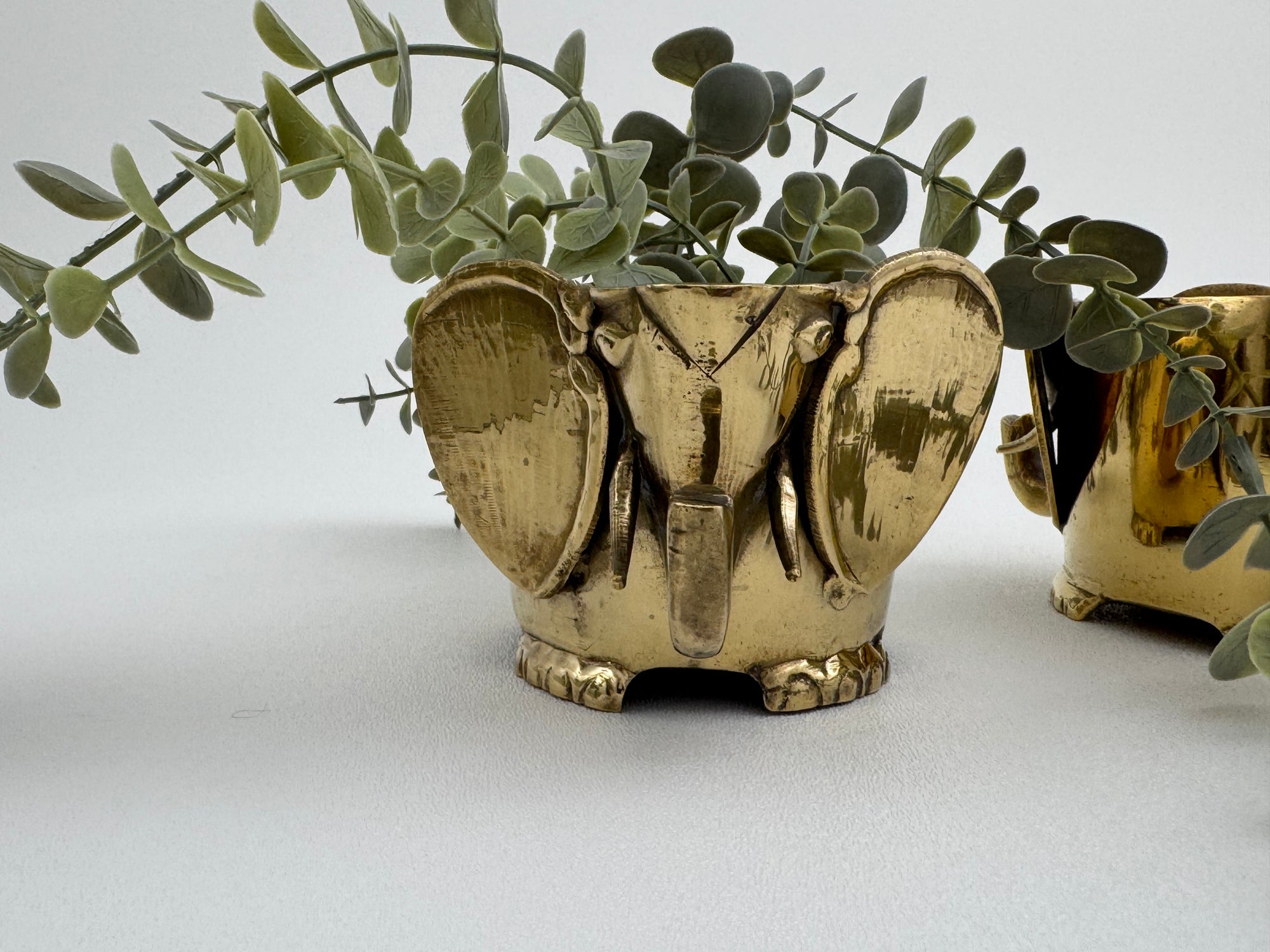 Vintage Brass Elephant Cachepots- A Pair