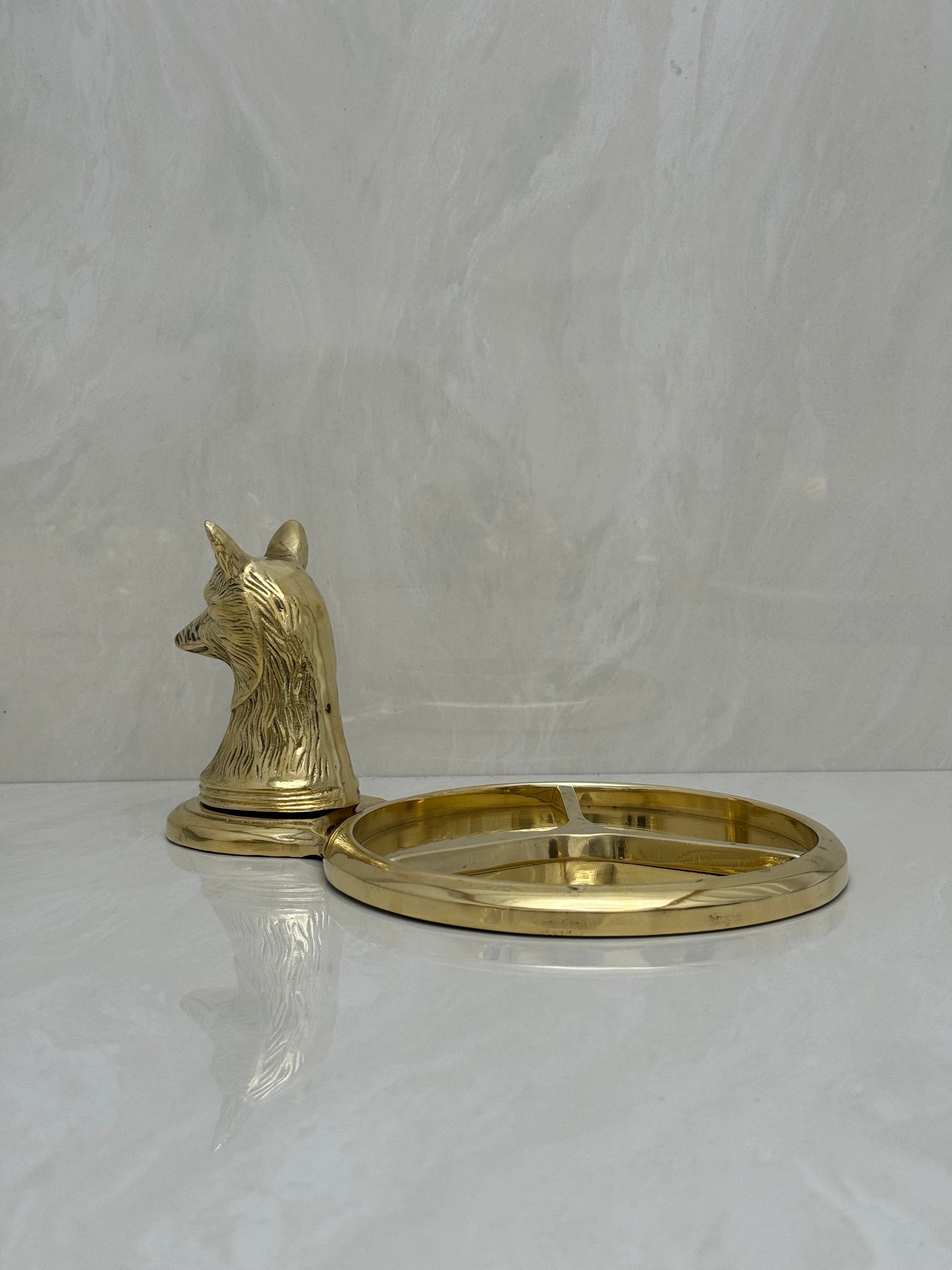 Vintage Brass Fox Head Dresser Tray