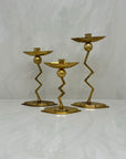 Vintage Brass Retro Candlestick Holders-A Set of Three