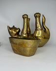 Rare Large Vintage Brass Cat Planter –Statement Cat Holding Bowl Centerpiece