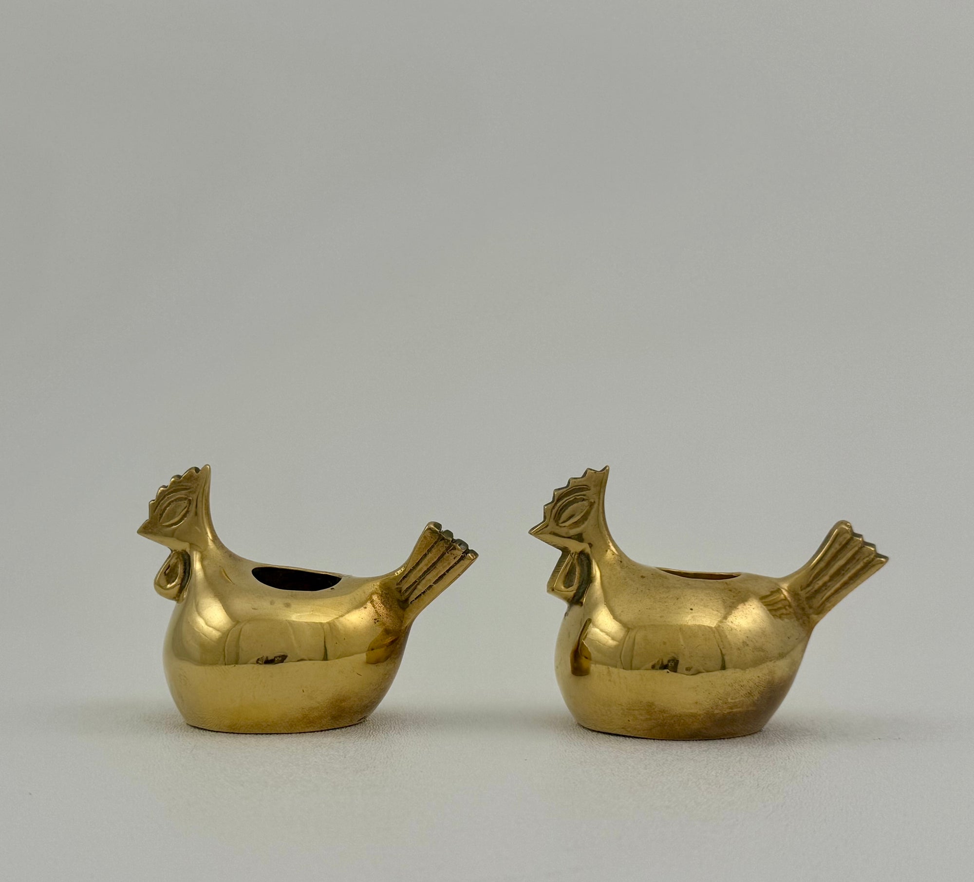Pair of Small Vintage Brass Hen Candlestick Holders – Whimsical Farmhouse/Eclectic/Folk Art