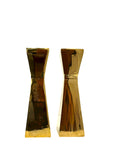 Vintage Polished Brass Geometric Candle Holders | Mid-Century Modern |Art Deco Revival Sculptural Pair
