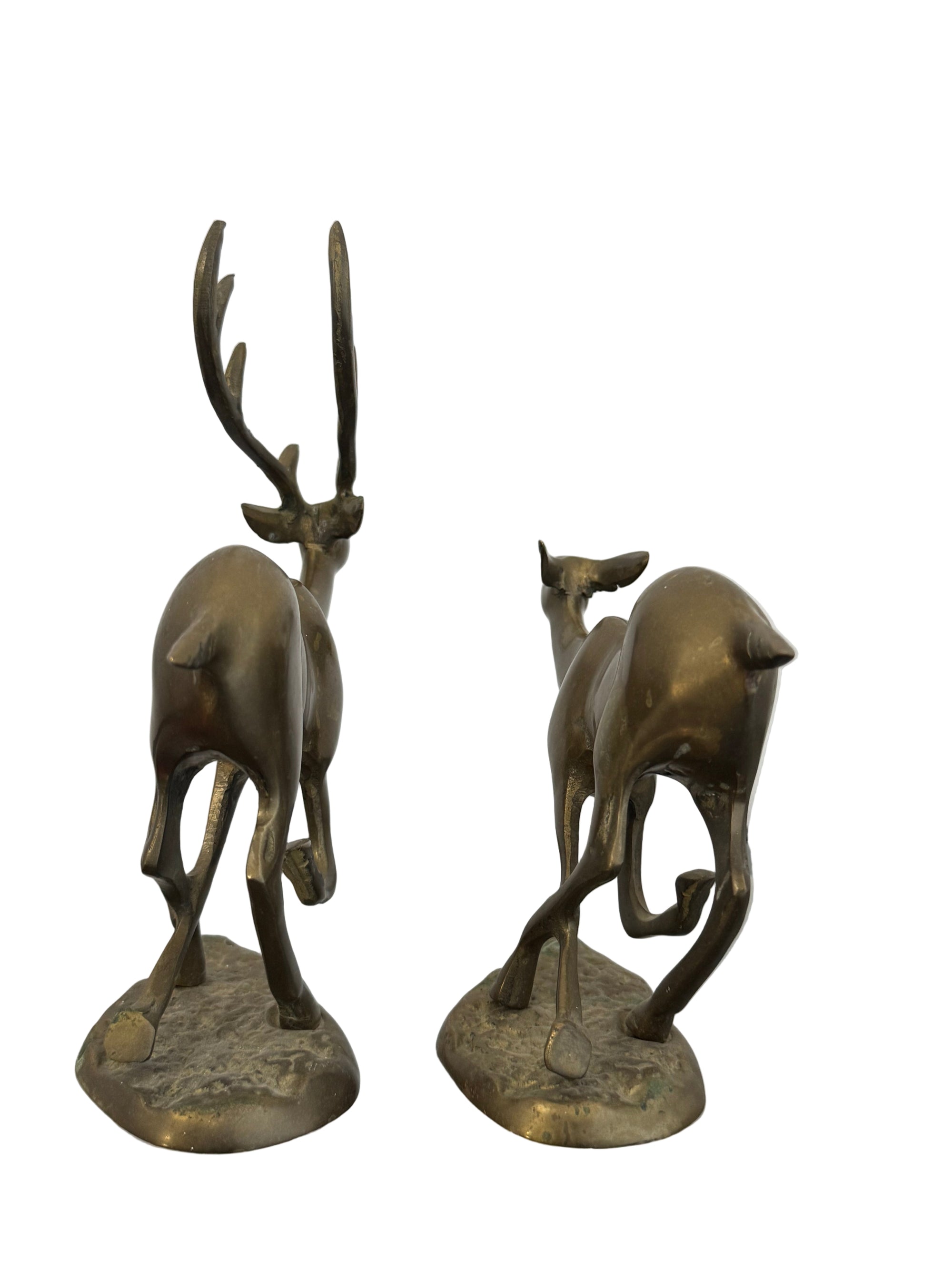 Vintage Mid-Century Brass Running Deer Sculptures – Pair