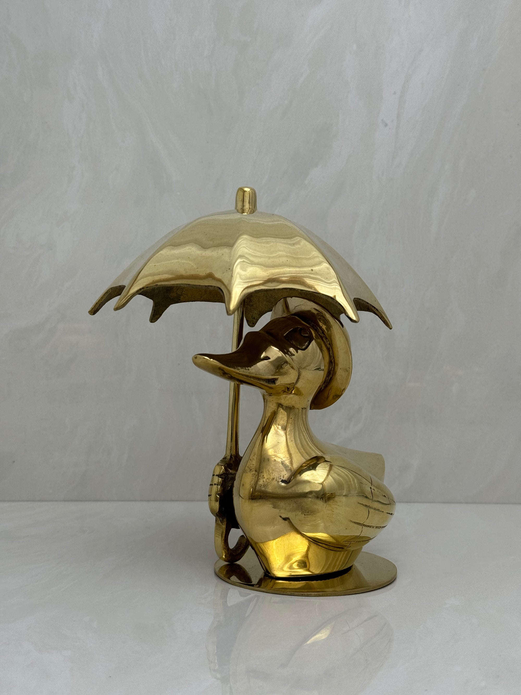 Vintage Brass Duck Under Umbrella