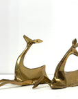 1984 Enesco Brass Deer Sculptures — Abstract Mid-Century Modern Pair, Made in Korea