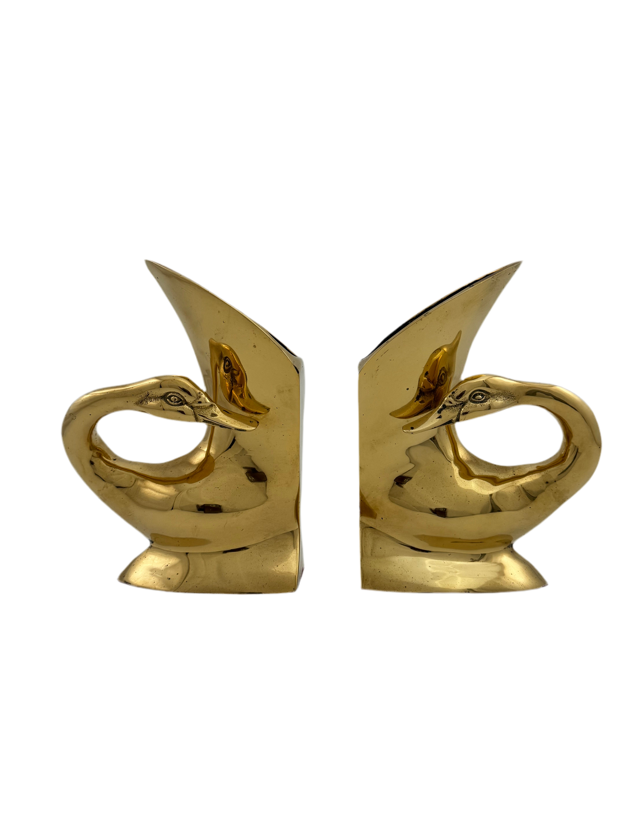 Vintage Brass Swan Bookends- A Pair