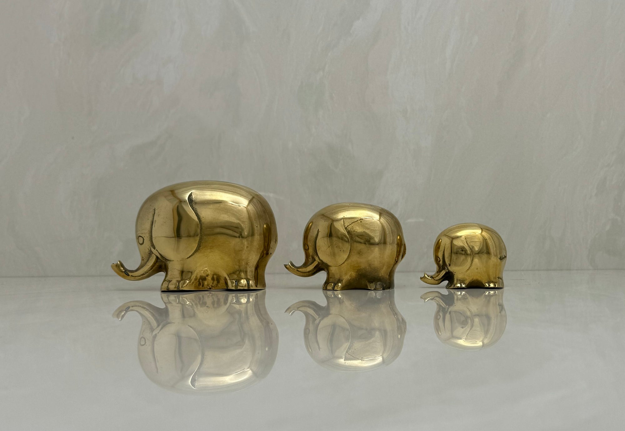 Vintage Brass Elephant Family-A Set of Three
