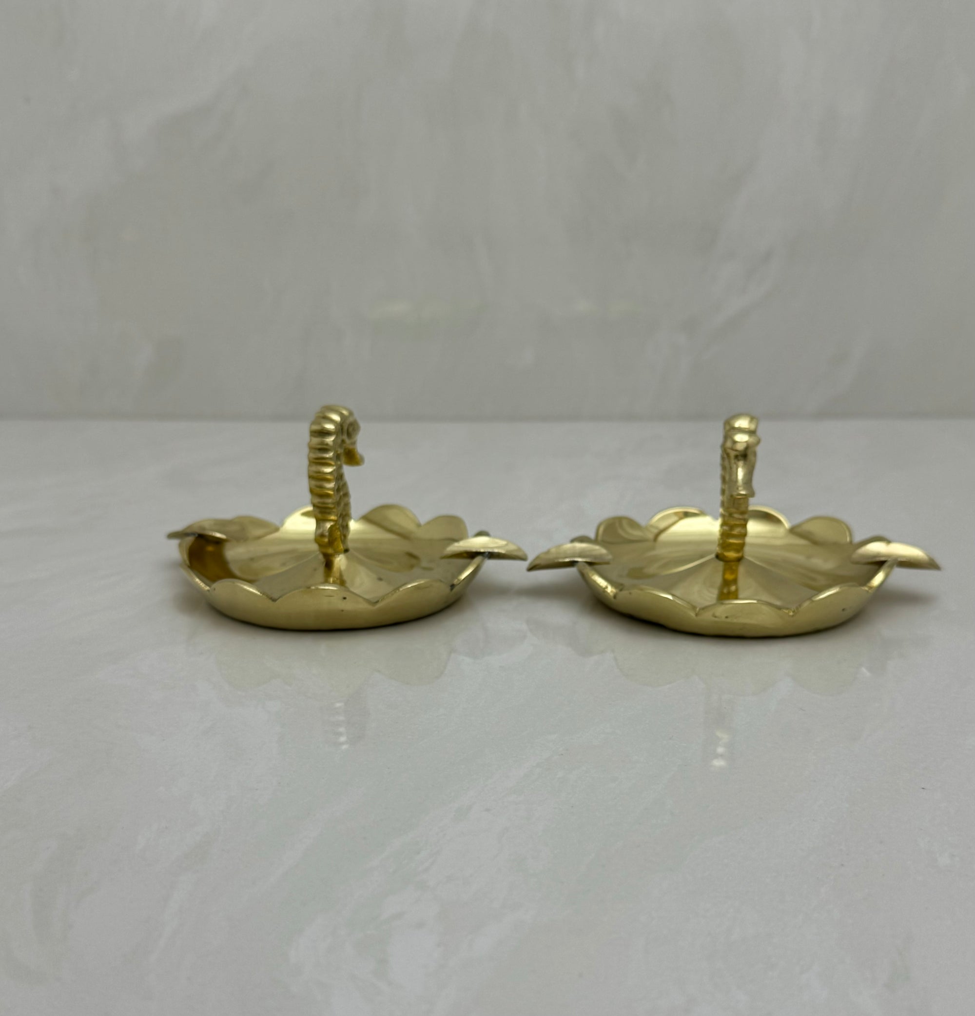 Vintage Small Brass Seahorse Ashtrays-A Pair