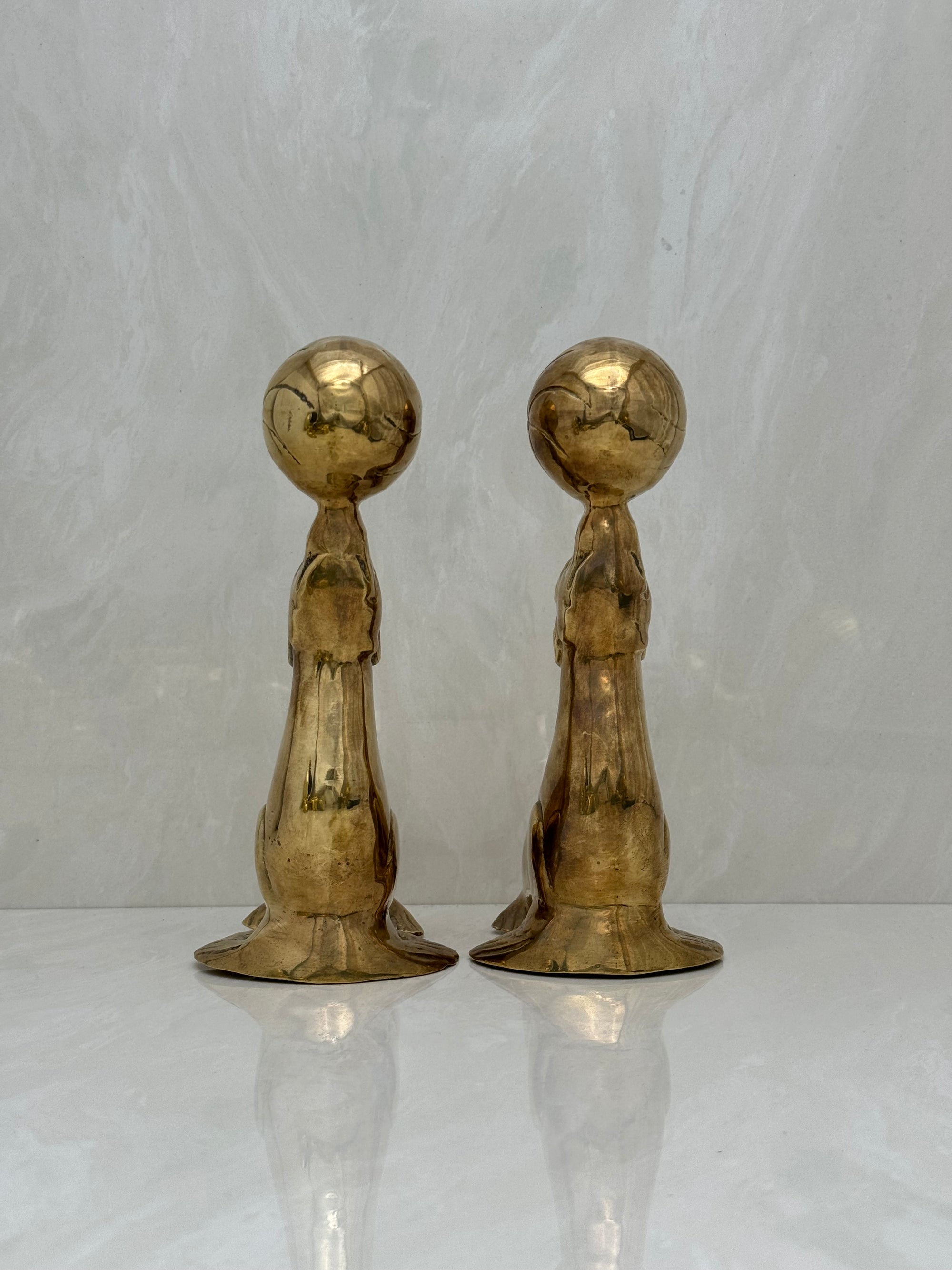 Vintage Brass Seal Bookends with Ball-A Pair