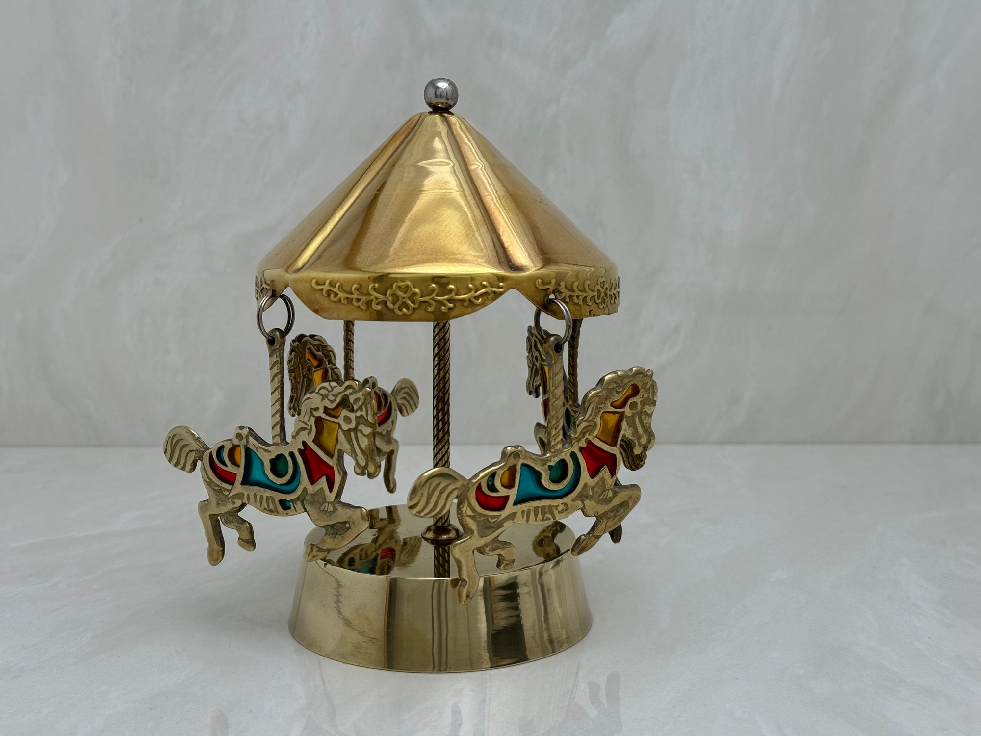 Vintage Brass Enesco Music Horse Carousel