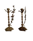 Pair of Vintage Rococo Brass Candleholders – Ornate Floral & Vine Taper Holders-Made in Spain