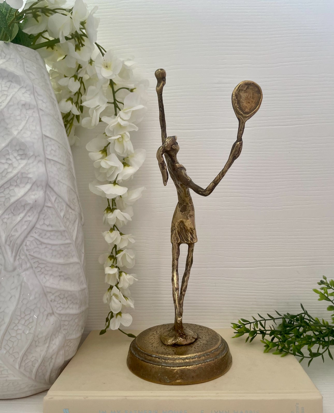 One-Foot Tall Brass Figurine of a Tennis Player