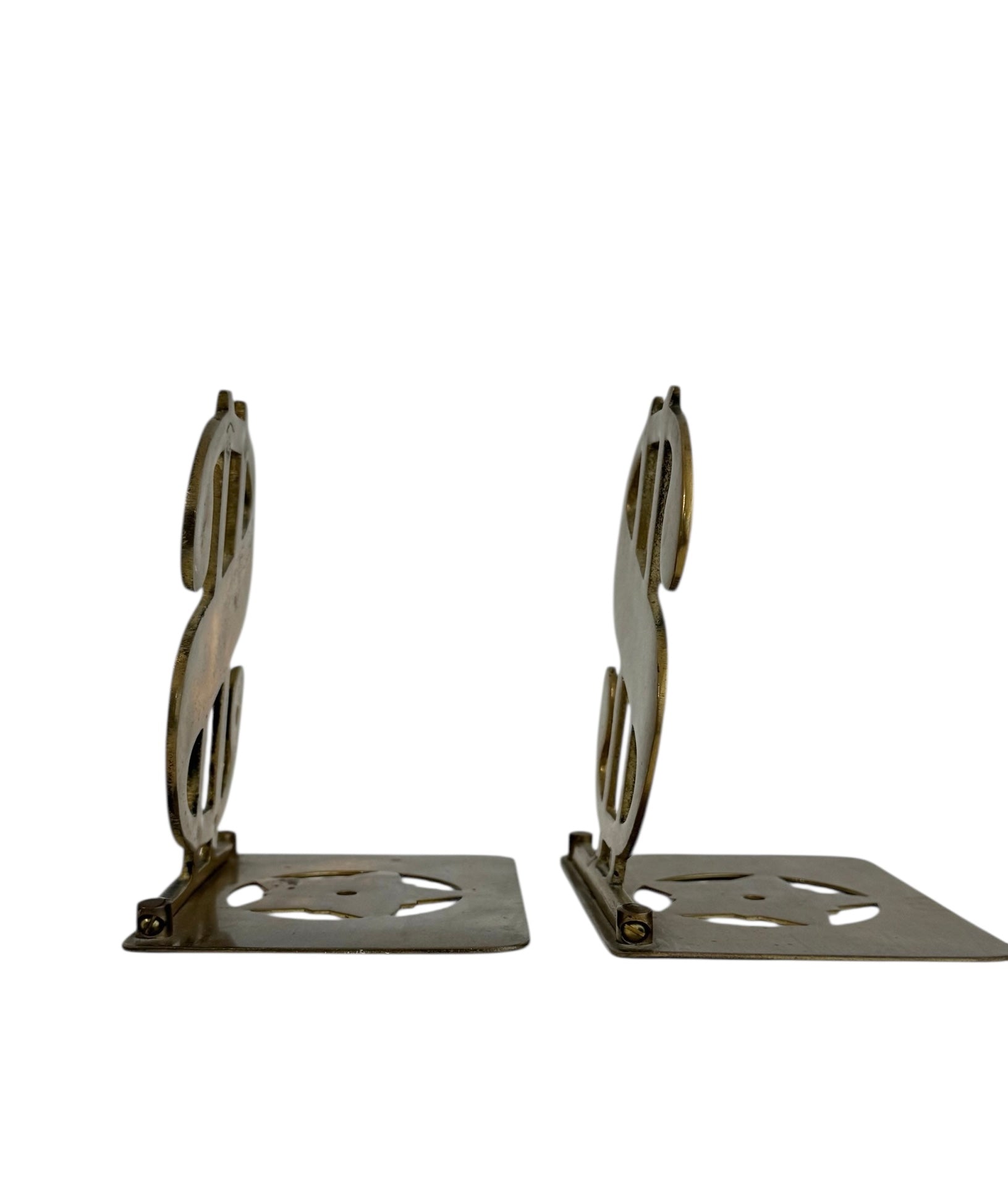 Vintage Brass Dollar Sign Folding Bookends