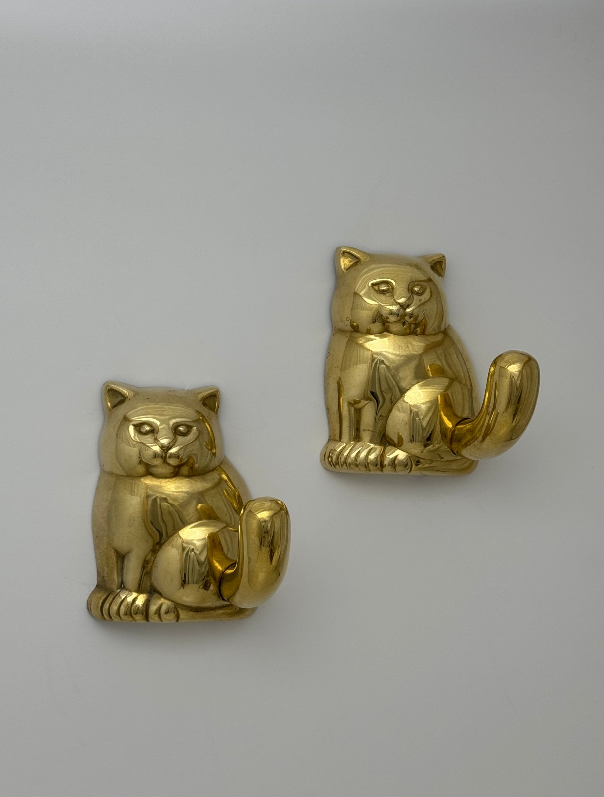 Vintage Brass Cat Wall Hook-A Pair