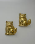 Vintage Brass Cat Wall Hook-A Pair