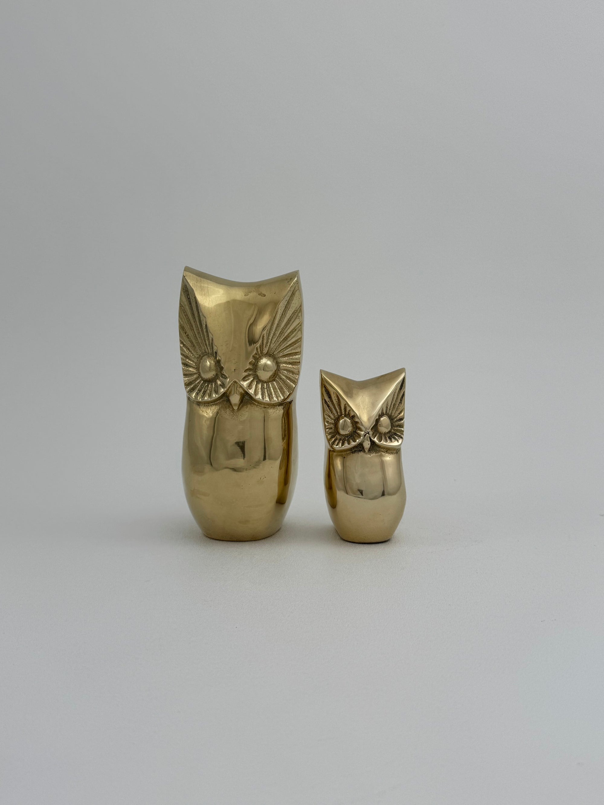Vintage Brass Owl and Owlet-Pair