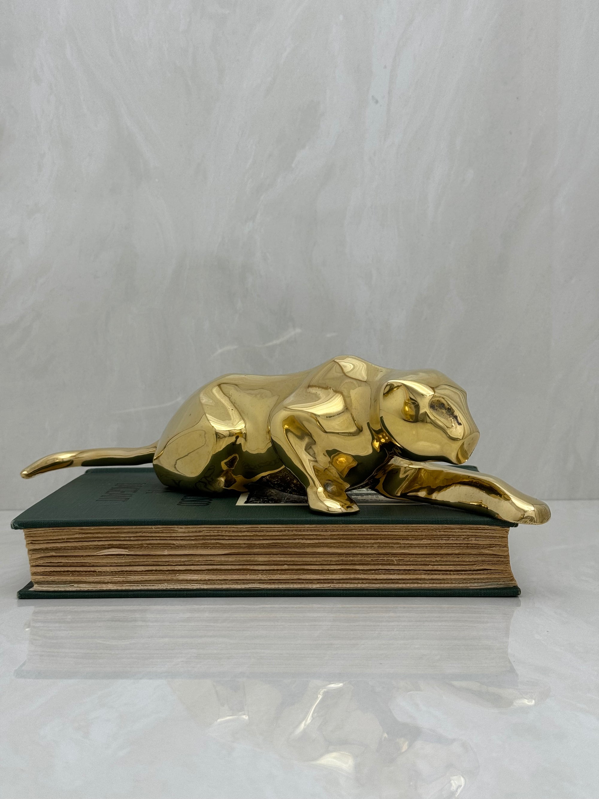 Vintage Brass Crouching Jaguar