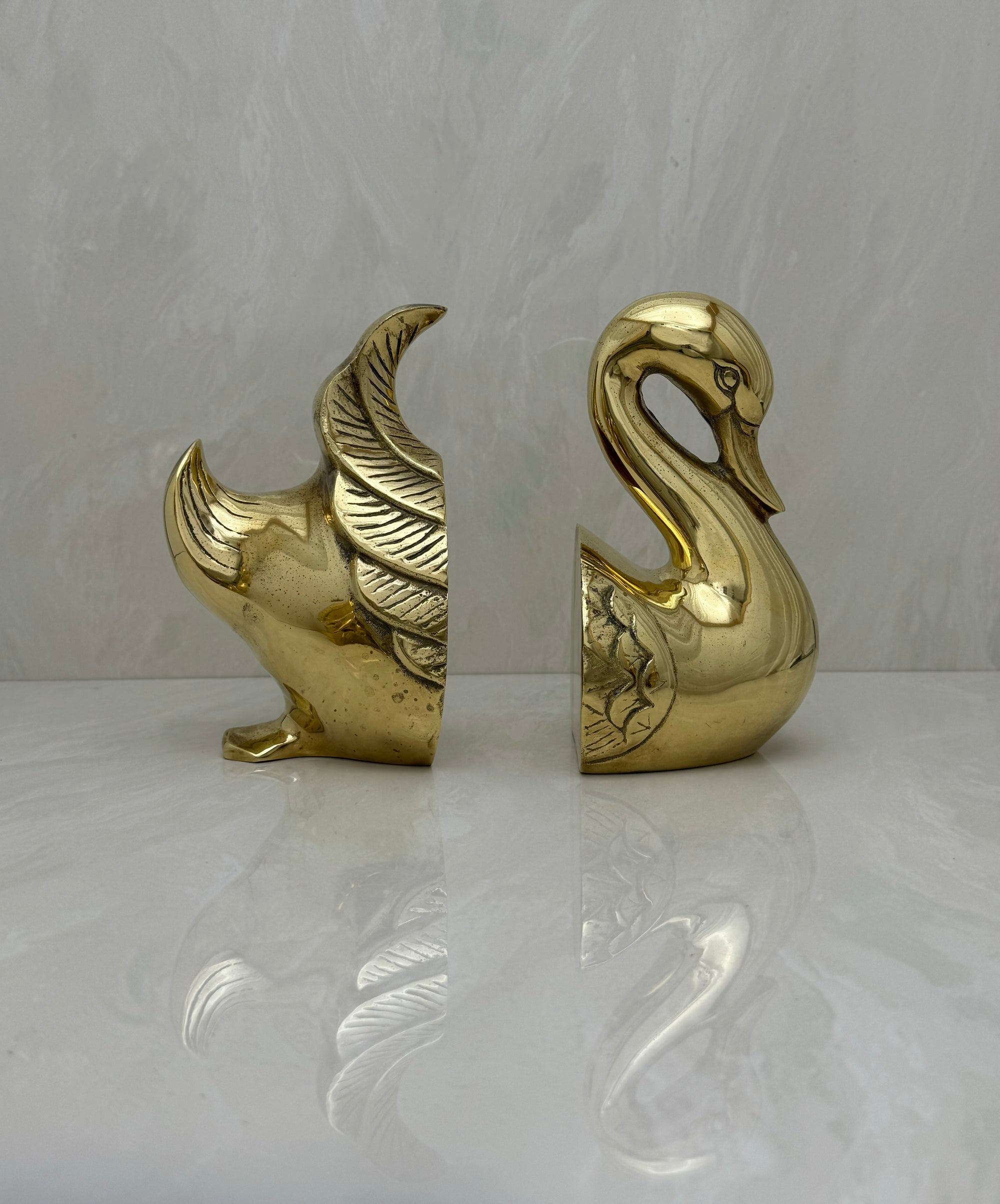 Vintage Brass Swan Bookends- A Pair