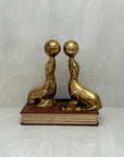 Vintage Brass Seal Bookends with Ball-A Pair