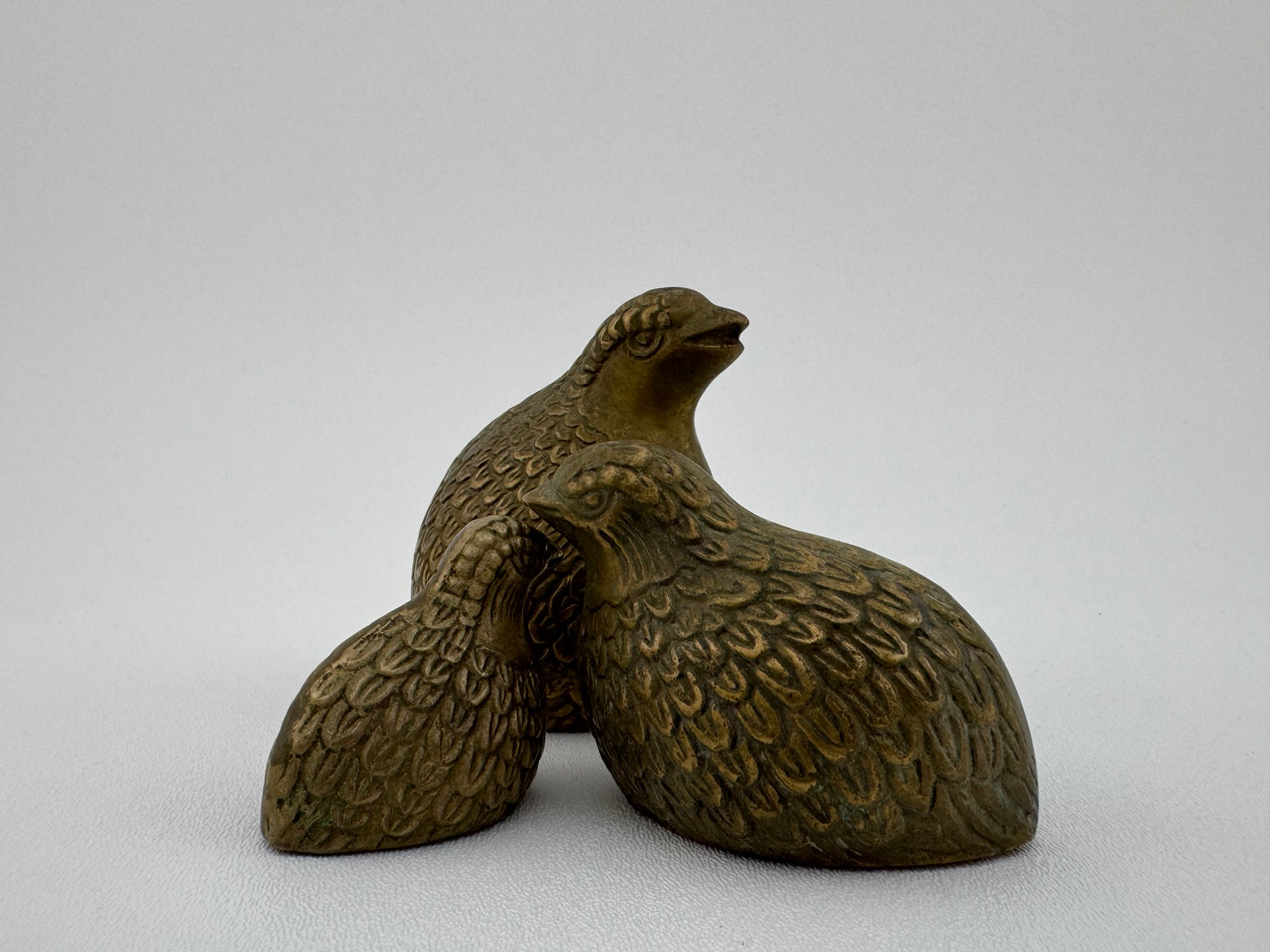 Vintage Brass Quail Family- A Three Piece Set