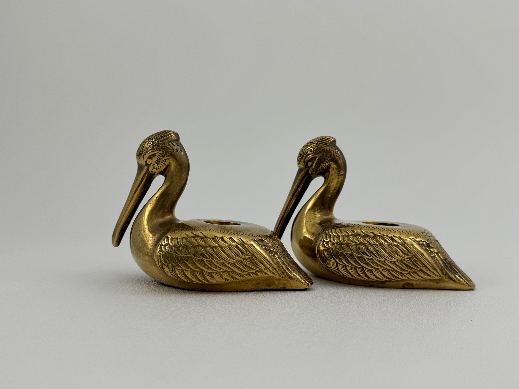 Vintage Brass Pelican Taper Candlestick Holders-A Pair