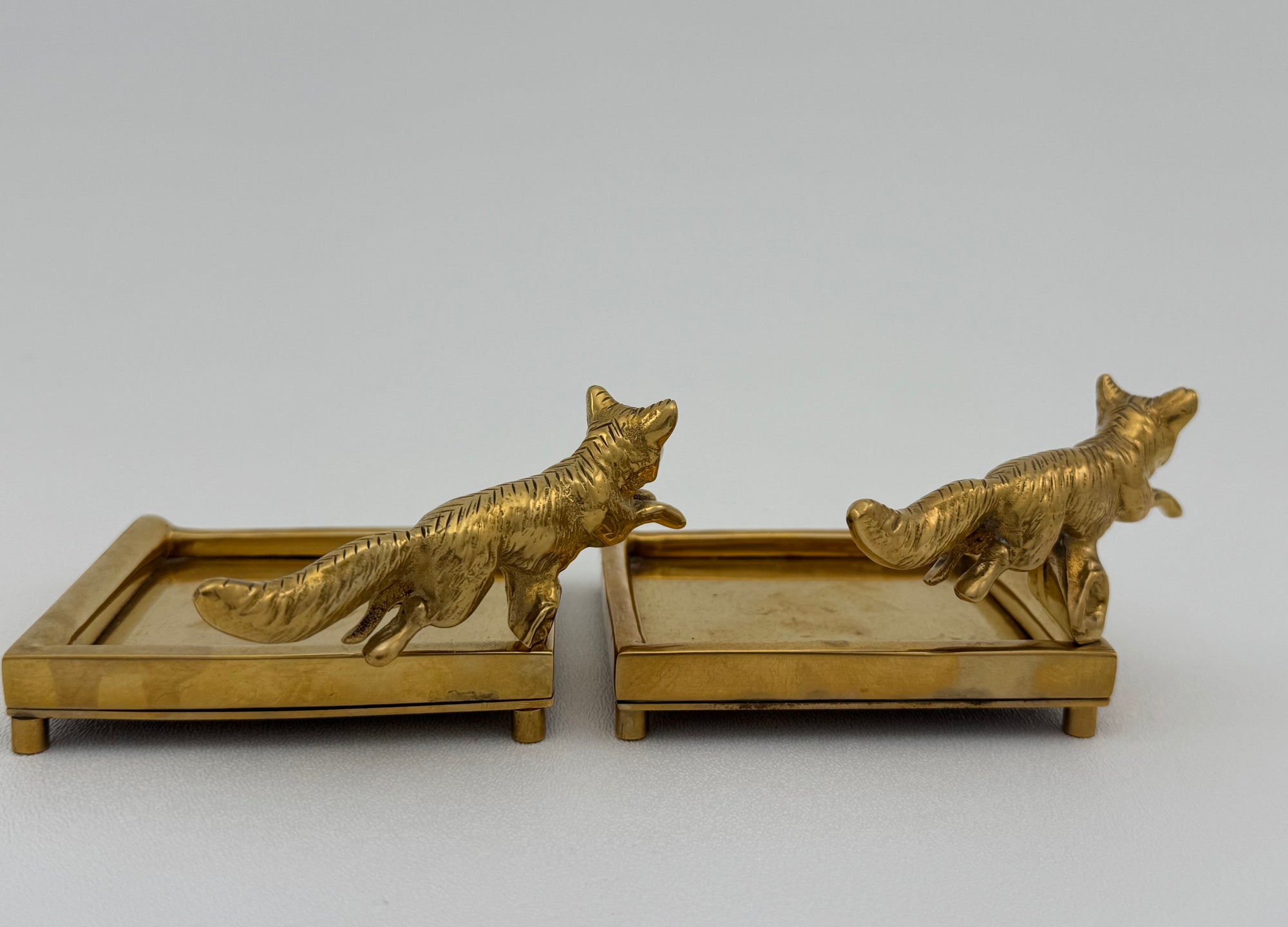 Vintage Brass Fox Trinket Dish-A Pair