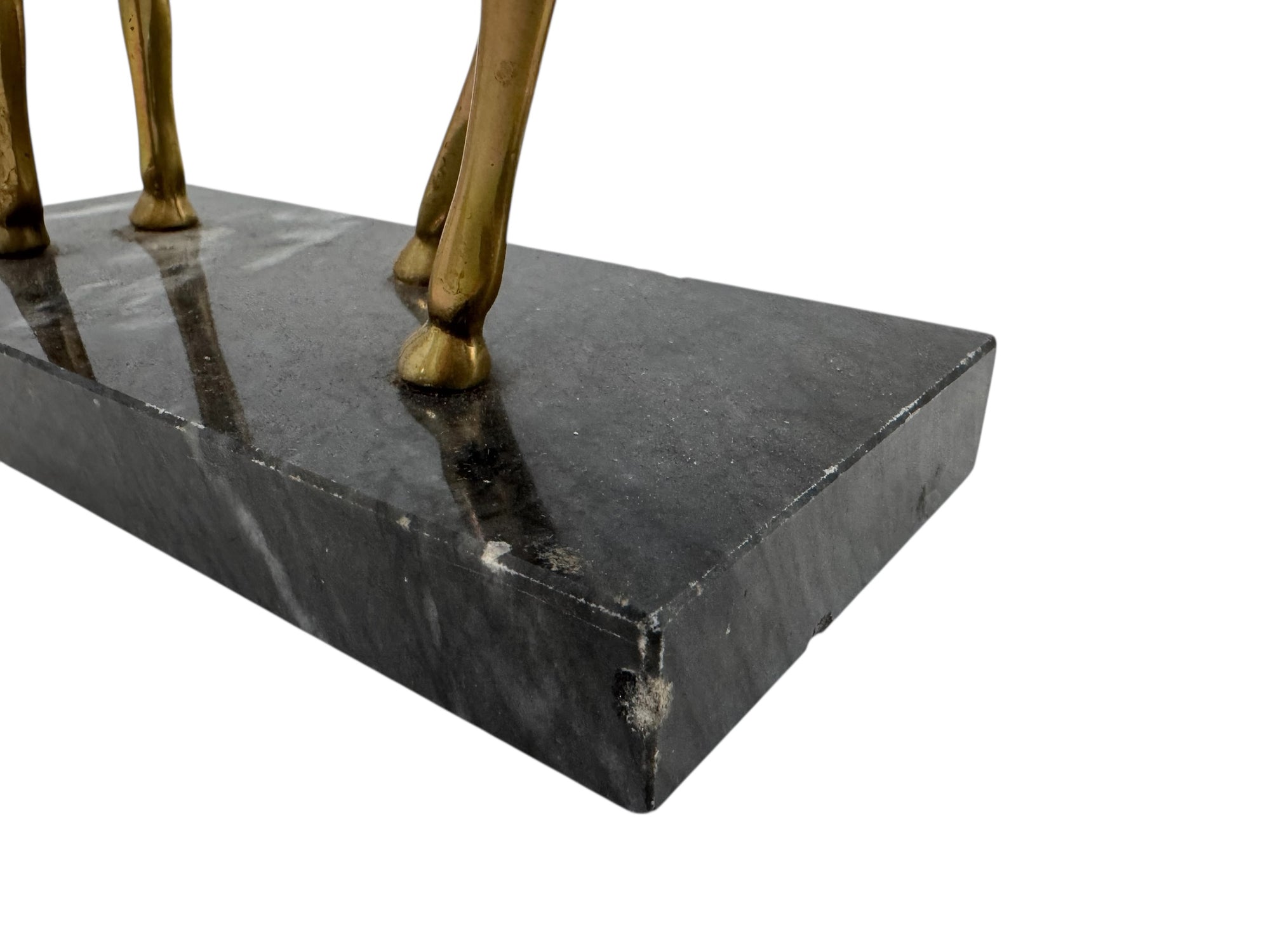 Vintage Brass Horse Sculptures on Marble Base (Pair)