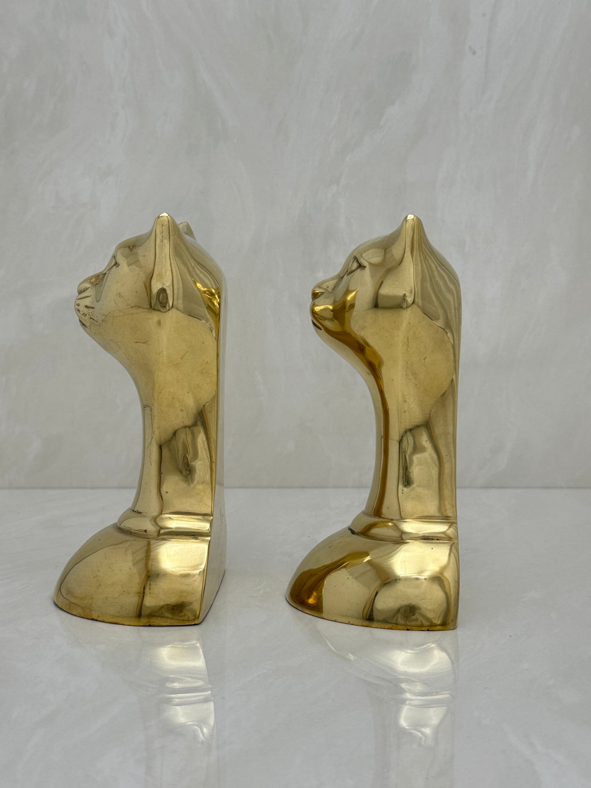 Vintage Brass Cat Head Bookends-A Pair