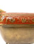 Vintage Brass Ram Trinket Box with Red Floral Enamel Lid | Mid-Century Decorative Storage Box
